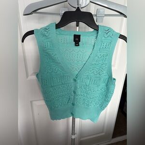 River Island Mint Green Knit Button-Up Vest Size 12 NWOT